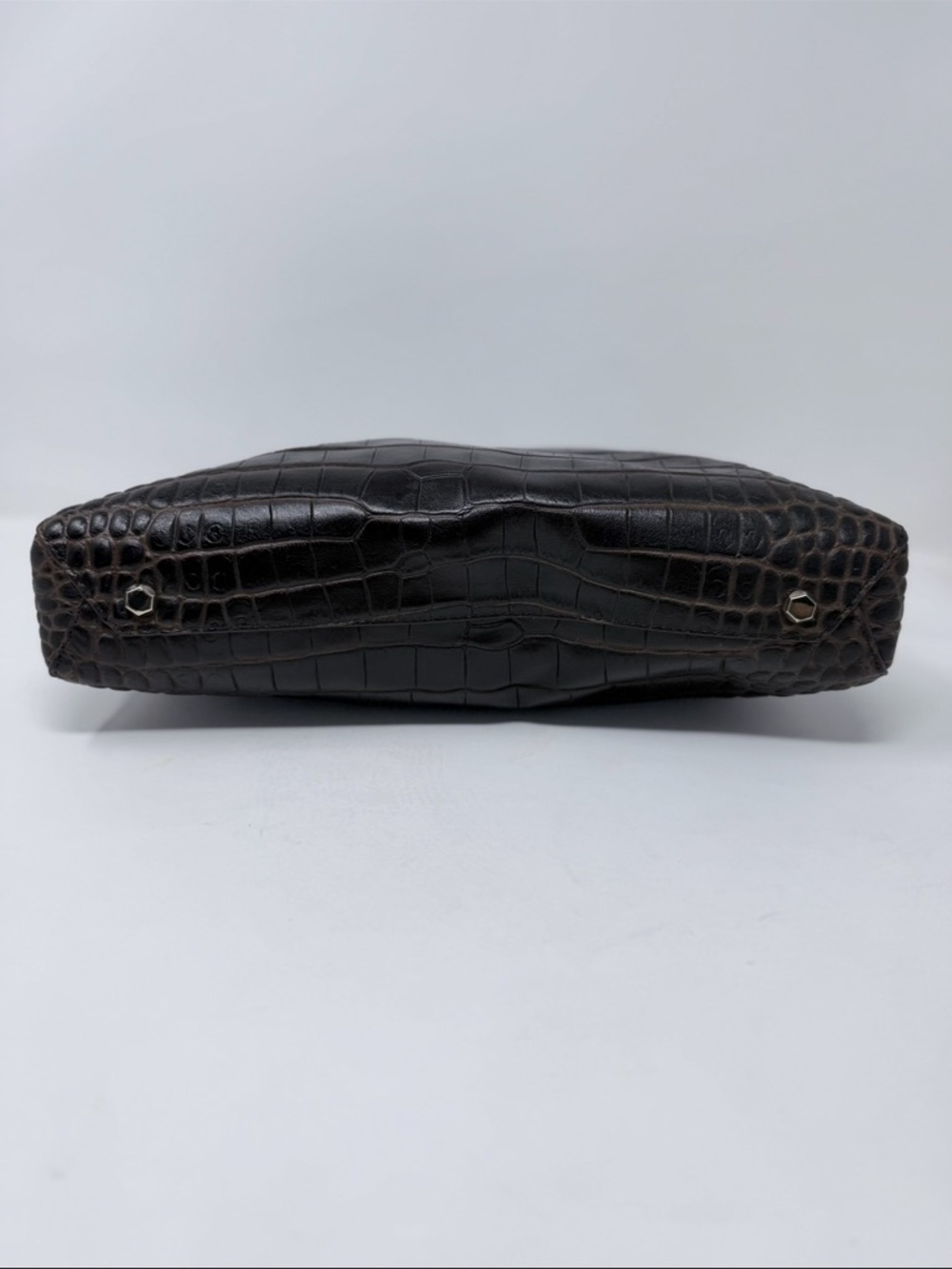 Vince Camuto Dark Brown Croc-Embossed Leather Tote with Matching Pouch - Picture 6 of 10